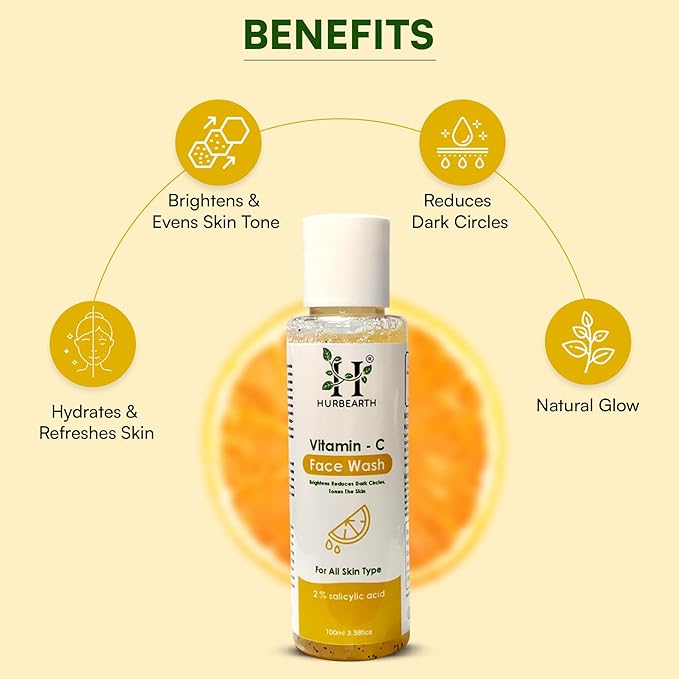 Vitamin C Face Wash with 2% Salicylic Acid for Brightening & Dark Spot Reduction | Deep Cleansing & Oil Control Face Wash for All Skin Types | Paraben Free, Sulphate Free | 100ml