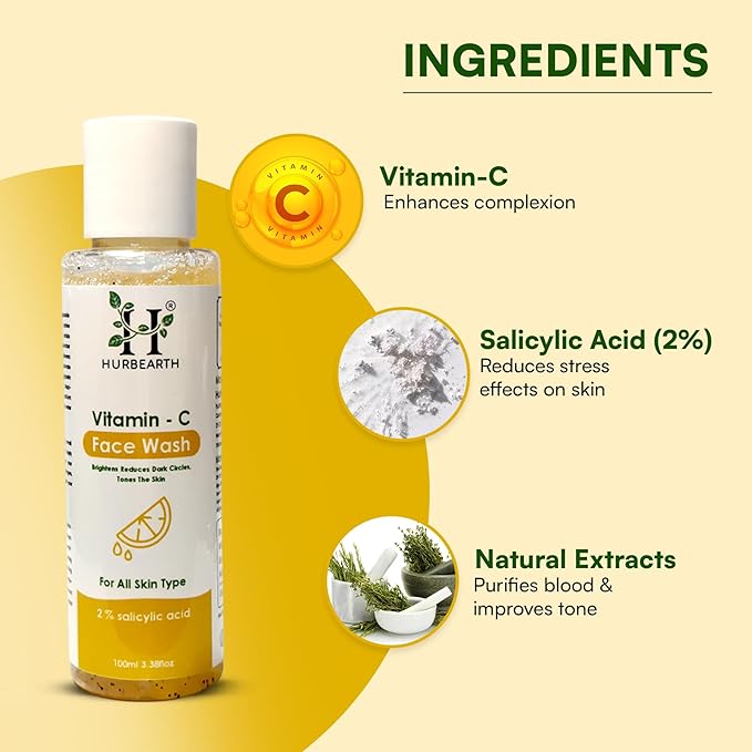 Vitamin C Face Wash with 2% Salicylic Acid for Brightening & Dark Spot Reduction | Deep Cleansing & Oil Control Face Wash for All Skin Types | Paraben Free, Sulphate Free | 100ml